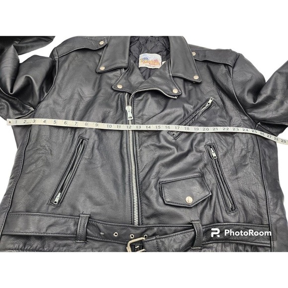 Excelled Promo Crate Embossed Leather Motorcycle Biker Jacket Sz 48 USA VTG 80s - Picture 8 of 16